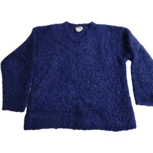 VTG Kikit by Maurice Sasson Curly Mohair‎ Boucle Knit Indigo Blue Sweater Sz M